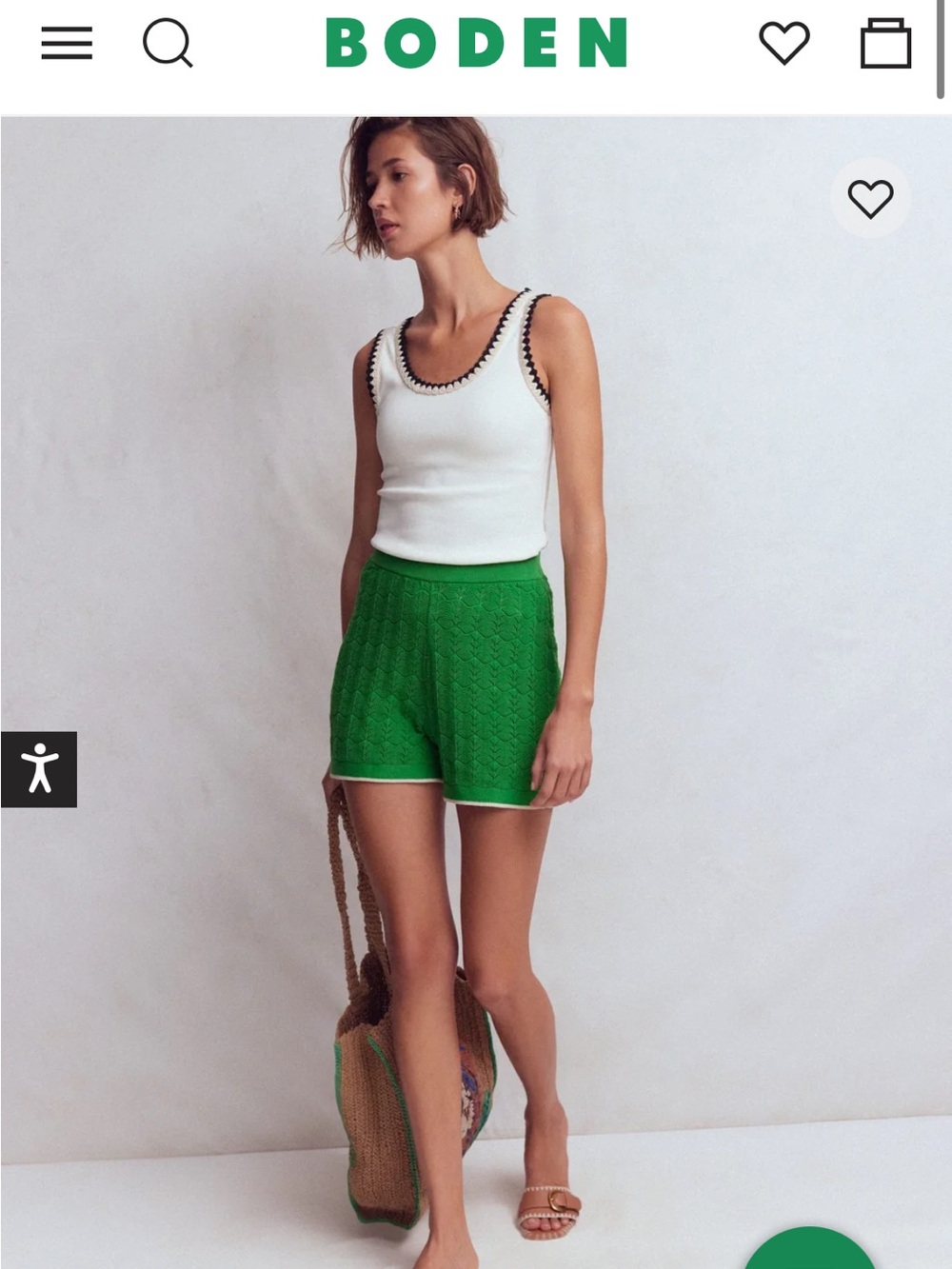 Boden Pointelle Green Knit High-Waist Women’s Shorts